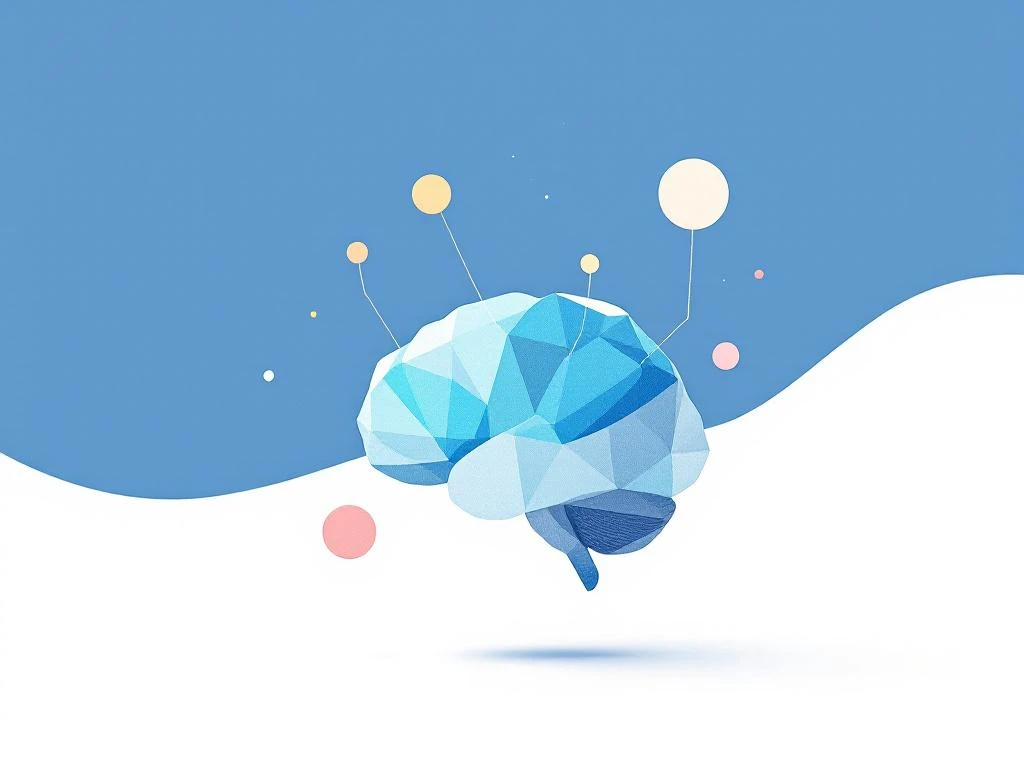 Geometrisch brein silhouet in zachte blauwtinten met verbonden cirkelvormige knooppunten voor kinderen leren ontwikkeling